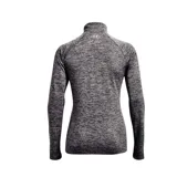 Remera Under Armour Tech de mujer, color gris jaspeado, de manga larga con medio cierre frontal y cuello alto.