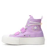 Championes de mujer de caña alta en color lila, con plataforma y sistema de cierre combinado de velcro y cordones.