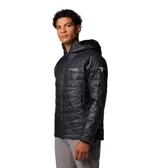 Campera Columbia Platinum Peak II negra con capucha, tecnología Omni-Heat Infinity, plumón sintético reciclado, sistema Interchange de 3 puntos, ribete en la capucha y los puños, bolsillo interior, bolsillos laterales con cremallera y dobladillo ajustable con ceñidor.