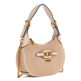Cartera Guess modelo Malva Chica, color beige con detalles en dorado.