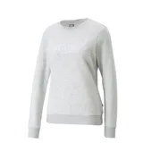 Buzo de mujer de Puma, de cuello redondo, color gris claro, con detalles acanalados y logo en el pecho.