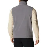 Chaleco de polar Columbia Fast Trek para hombre, color azul marino con cierre y detalles en azul eléctrico. Cuenta con cuello alto, bolsillos laterales con cierre y bolsillo en el pecho con cierre.