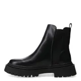 Bota negra de cuero con elástico lateral y suela gruesa.