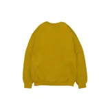 Buzo amarillo de corte clásico con cuello redondo y puños y cintura acanalados. Tiene un parche ovalado con el logo de la marca Pulau en color rosa.