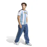 Camiseta de fútbol Adidas de la Selección Argentina, modelo Home. Diseño a rayas verticales celestes y blancas con detalles dorados. Incluye logo de Adidas, escudo de la AFA y las tres estrellas.