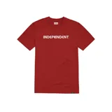 Remera de manga corta color rojo con logo de Etnies en el cuello y estampado frontal con la palabra "INDEPENDENT" en blanco.