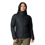 Campera negra con capucha, repelente al agua y con tecnología termorreflectante Omni-Heat™. Tiene bolsillos laterales con cierre, puños con orificios para los pulgares y logo de la marca en el pecho.