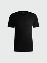 Pack de tres remeras de punto de algodón color negro con cuello en V.