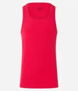 Musculosa negra de algodón acanalado, sin estampa y cuello redondo.