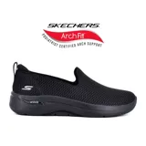 Zapatillas Skechers Go Walk Arch Fit - Hazel, color negro, sin cordones, con capellada de malla, plantilla Arch Fit extraíble con soporte en el arco plantar certificado por podólogos, media suela con amortiguación Ultra Go y tecnología Comfort Pillar.
