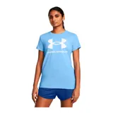 Remera deportiva Under Armour color fucsia con logo blanco estampado en el frente.