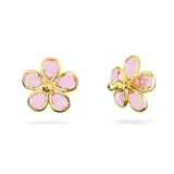 Par de caravanas de botón con forma de flor, con pétalos de cristal rosa y centro de cristal púrpura.