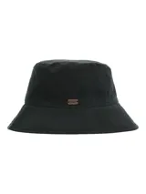 Gorro tipo bucket negro de canvas engrasado resistente al agua, con forro interior de algodón orgánico.