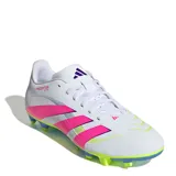 Championes de fútbol Adidas Predator Club FG/MG unisex, color blanco con detalles en rosa, violeta y verde.