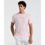 Remera rosa de manga corta con cuello redondo y logo de Original Penguin bordado en el pecho.