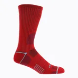 Pack de tres pares de calcetines unisex de caña media, con ajuste elástico. Incluye un par gris con detalles en naranja, un par rojo con detalles en gris y un par negro con detalles en gris.