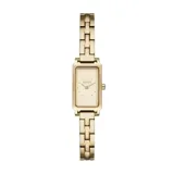 Reloj Skagen modelo Hagen Micro, con caja rectangular de acero inoxidable color dorado y esfera dorada con acabado arenado.