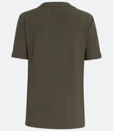 Blusa color verde militar de poliéster con escote en V y mangas cortas.