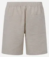 Bermuda masculina de sarga, color verde claro con estampado de rayas finas. Posee cintura elástica con cordón para ajuste y bolsillos.