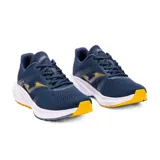 Championes deportivos Joma Elite 2503 para hombre, color azul marino con detalles en amarillo. Capellada de tejido transpirable con jacquard personalizado y perforaciones VTS. Entresuela de phylon flexible y suela de goma resistente a la abrasión.