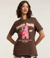 Remera marrón de algodón con estampa del oso Lotso de Toy Story.