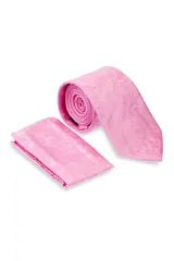 Corbata beige con diseño de puntos, acompañada de pañuelo a juego, ideal para ocasiones formales.