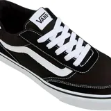 Championes Vans Brooklyn LS negros con detalles en blanco, de estilo minimalista.