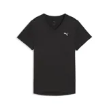 Remera deportiva Puma color negro, de corte clásico, con cuello en V y logo estampado en el pecho.