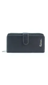 Billetera larga color camel con presilla y broche a presión. Interior con visor, tarjeteros y bolsillos. Compartimento posterior con cierre metálico, incluye bolsillos y monedero con cierre.