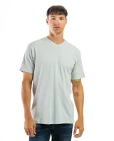 Remera color ocre de algodón con cuello en V y mangas cortas.