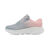 Championes deportivos acordonados para dama, color gris con detalles en rosa y suela blanca.
