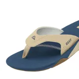 Ojotas Reef Fanning de hombre, con base azul y tiras color beige.