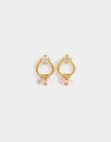 Aros colgantes cortos dorados con forma de aro y strass con colgantes de piedras de cubic zirconia en tonos rosa, naranja y cristal.