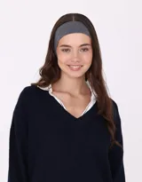 Set de dos vinchas textiles recicladas, una gris y otra azul marino.