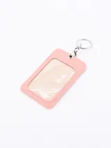 Llavero porta tarjeta rectangular con estampado floral en tonos pastel y herrajes plateados.