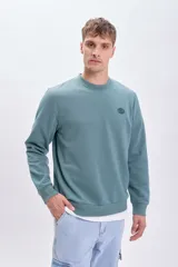 Sudadera verde con cuello redondo y mangas largas. Estampado en la espalda con la frase "Scorpions thrive", un escorpión, el número 073 y un texto descriptivo.