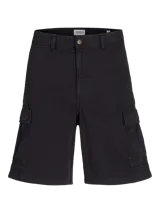 Short cargo negro de Jack & Jones, corte holgado, con múltiples bolsillos delanteros, traseros y laterales.