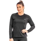 Remera de manga larga negra con protección UV50+, ideal para actividades al aire libre.