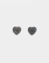 Aros pasantes con forma de corazón cubiertos de strass color gris oscuro.