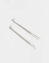 Aros largos colgantes dorados con strass y cadenas.