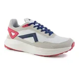 Championes deportivos American Sport Tanner, color blanco con detalles en gris, azul y rojo. Capellada de malla y superposiciones de cuero sintético.