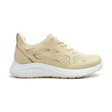 Zapatillas deportivas color beige con diseño liviano y suela acolchada, ideales para actividades diarias.