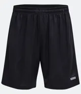 Bermuda deportiva negra con cintura elástica y estampado geométrico en heat print.