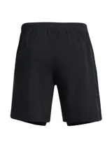 Short de running Under Armour Launch 7 2N1, color azul con detalles en celeste.