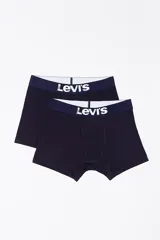 Pack de dos bóxer briefs Levi's color azul marino con pretina elástica con logo de la marca en blanco.