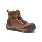 Bota de trabajo Caterpillar Ally de cuero color marrón, con puntera de material compuesto, suela antideslizante y entresuela de espuma Ease. Cuenta con protección contra riesgos eléctricos y es resistente al agua.