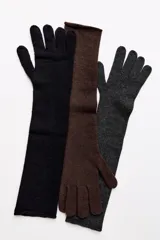 Guantes largos negros de punto fino, confeccionados en mezcla de viscosa y cashmere.