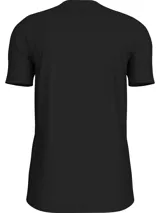 Remera negra de algodón con cuello redondo y mangas cortas. Estampado frontal con el logo "Calvin Klein Jeans" en letras blancas y verde agua.