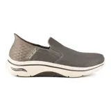 Championes grises sin cordones Skechers Hands Free Slip-Ins Go Walk Arch Fit 2.0, con capellada de malla técnica, plantilla Arch Fit removible, amortiguación Ultra Go y tecnología Comfort Pillars.
