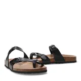 Sandalias bajas de cuero marrón con plantilla anatómica y hebillas ajustables.